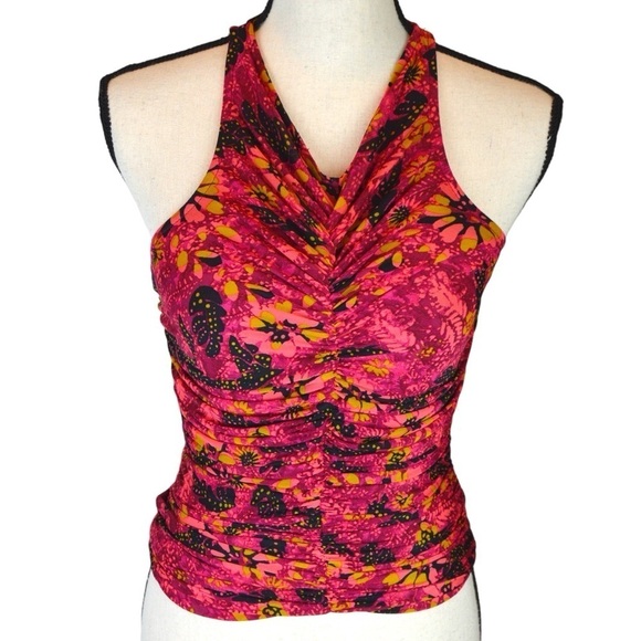 Evereve Novah Floral Mesh Ruched Tank, Pink Multi Color Size XS NWT - Picture 2 of 10